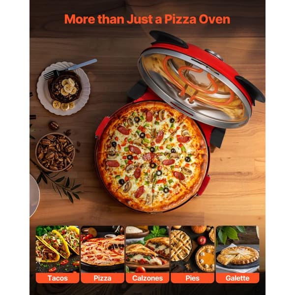 Pizzaovn - DUOKU - Model QL36WT - 1200 W - 5 Temperaturindstillinger - Rød Röd