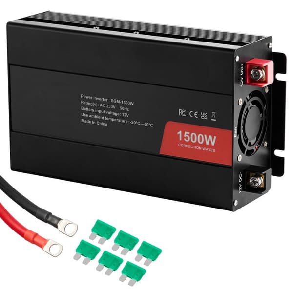 Inverter - DUOKU - SGM-1500W - 1500 W - 2 USB-porte - 6 reserve sikringer