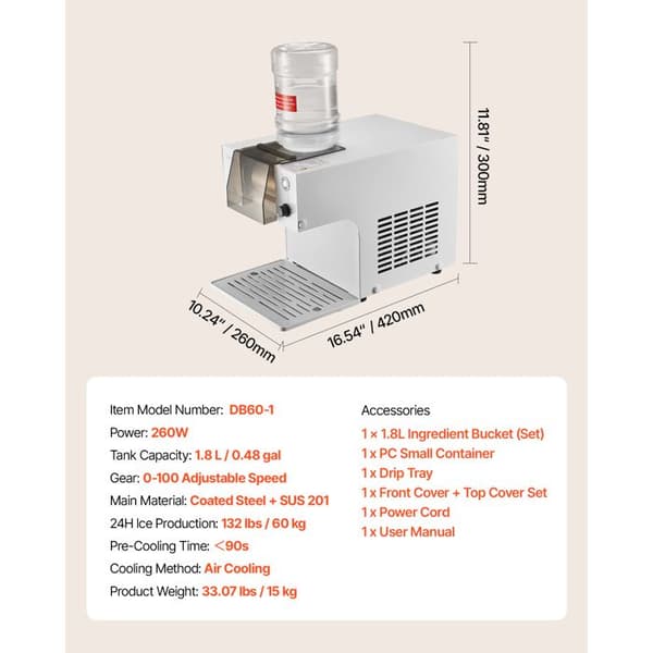 Iceskummer - DUOKU - DB60 - 60 kg/24 h - Klinge i Rustfrit Stål - Beholder 1,8 L
