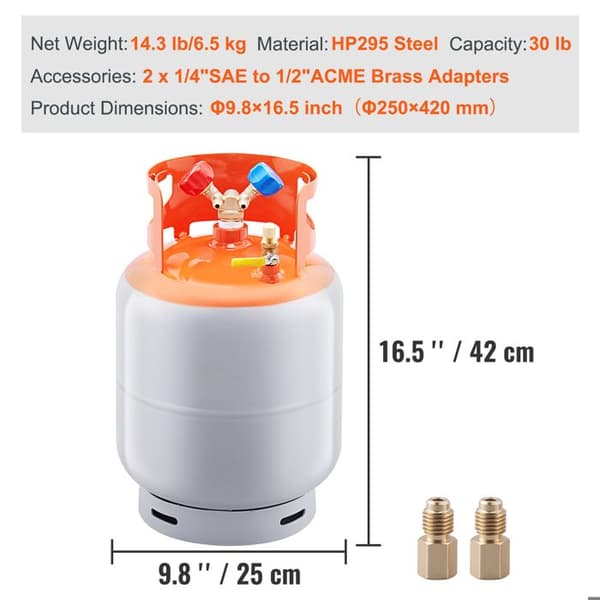 Bærbar kølemiddelopsamlingscylinder - DUOKU - 30 lb - Kapacitet 30 lb - 400 psi - HP295 stål, orange/grå