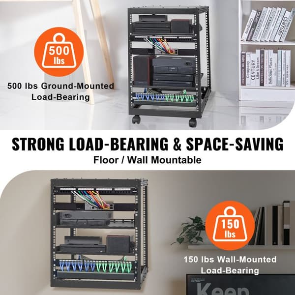 Öppen ram serverrack - DUOKU - HT-W6415 - 15U - Justerbart djup 23–40 tum - Väggmonterad/Fritt stående