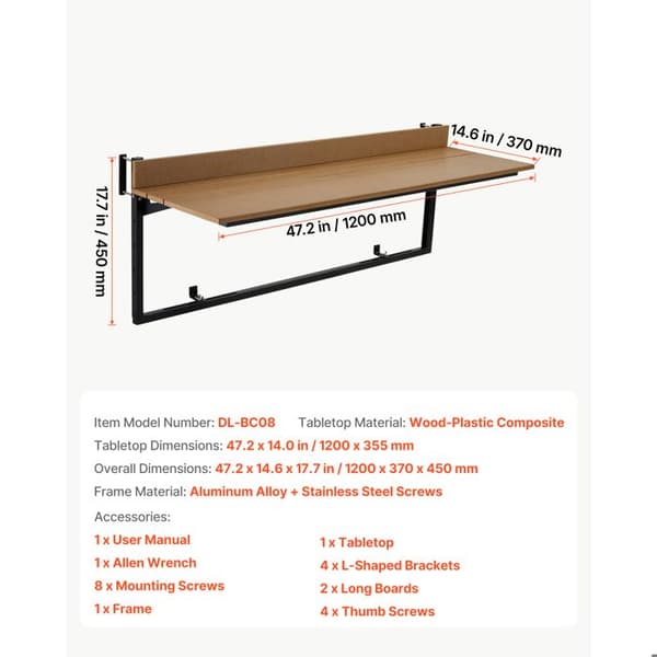 Balkongfällbord 120x37 cm - Duoku - Fällbart bord anpassat för terrass- och utomhusräcken, justerbar höjd