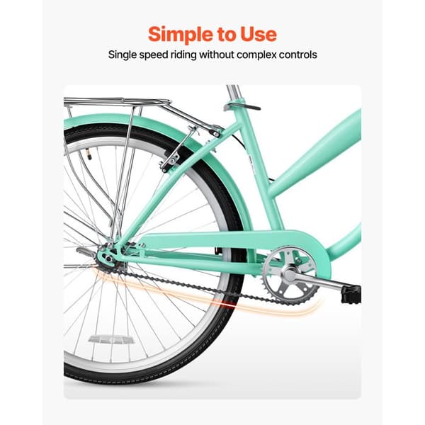 Bycykel til kvinder - Duoku - Urban model 66 cm, enkelt gear, lys grøn, velegnet til korte ture, udstyret med direkte træk bremser.