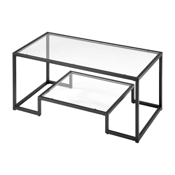 Sofabord - DUOKU - Rekktangulær - Tempereret Glas - 2 Niveauer - Sort