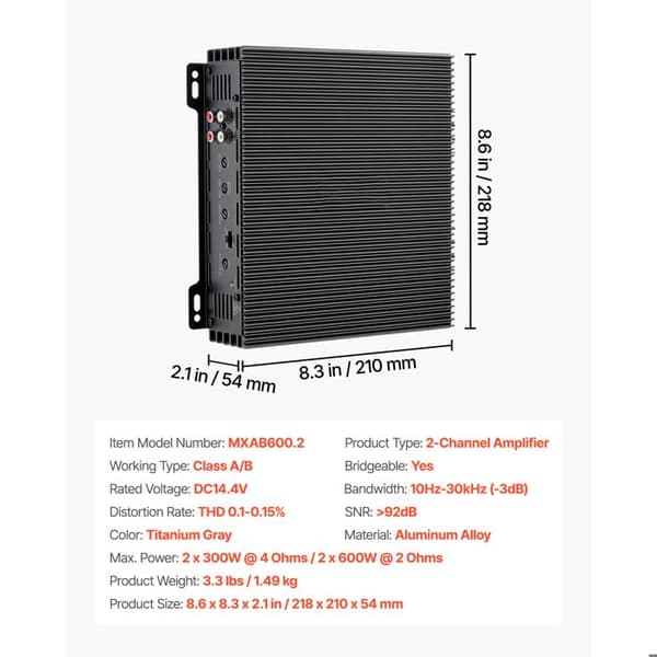 Bil Audio Förstärkare-Duoku-2 Kanals Brottbar-Storlek AB Full Range