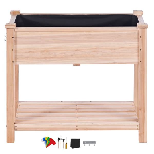 Planterare - DUOKU - Rektangulär - Granträ - 33,9 x 18,1 x 30 tum - 75 kg kapacitet Burlywood