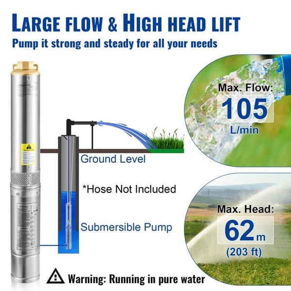 Dykpumpe - DUOKU - 750W - 230V - 105L/min - Rustfrit stål IP68