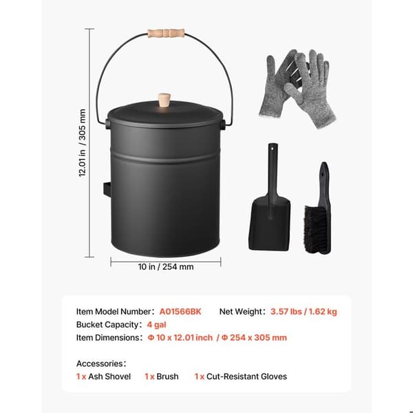 Metallask för aska - DUOKU - A01566BK - Set 4 st - Kapacitet 15 L - Kolstål