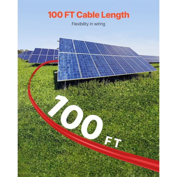Forlængerkabel til Solpanel - Duoku - 30,48 m - 10 AWG - 1500 V DC - IP67 tætningsgrad - Egnet til både, campingvogne - Rød