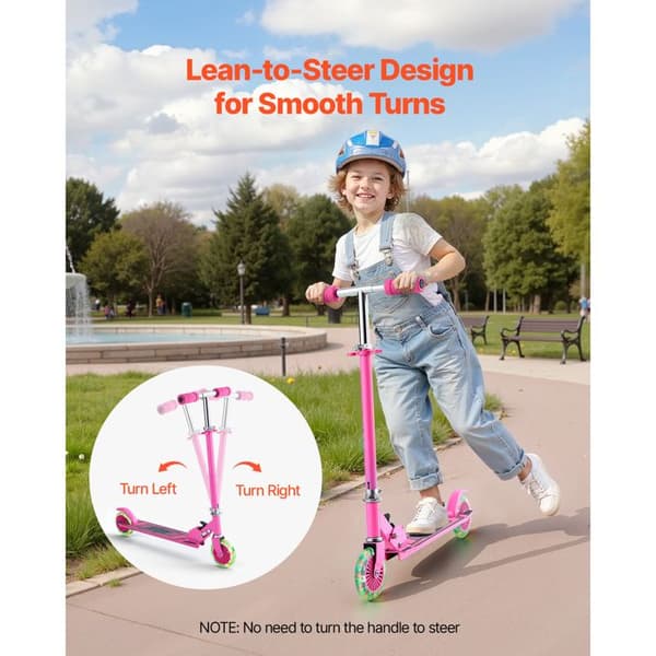 Barnescooter fra 3 år - Duoku - Lysende hjul - Justerbart styr - Bred anti-glide platform - Foldbar ramme - Rosa Ros