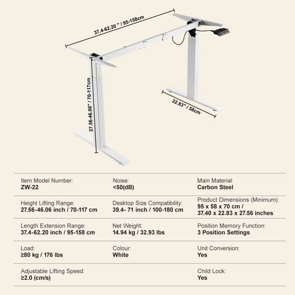 Kontorsram - DUOKU - Justerbar - Elektrisk - Vit - 70-117 cm Höjd