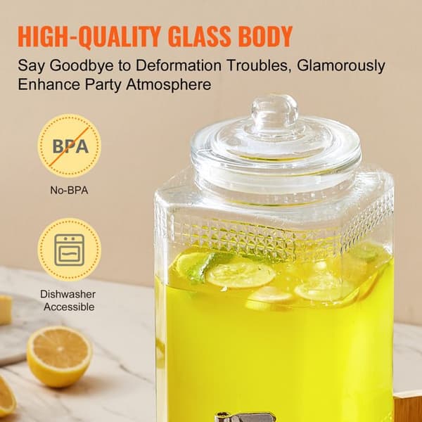Drikkevaredispenser - DUOKU - 1,5 Gallon - Glas - Støtte i Rustfrit Stål - Kran
