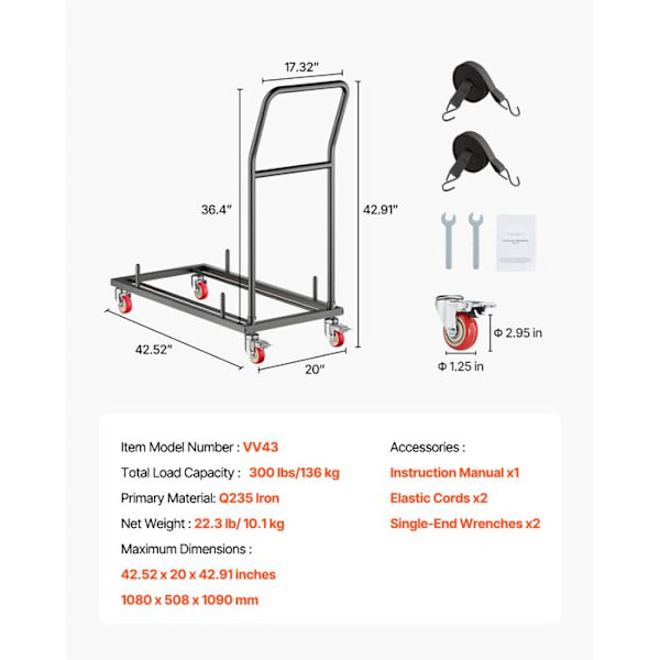 Support til foldestol - Duoku - L-formet stolvogn til 25 stole - Robust metalopbevaringsvogn - Mat sort
