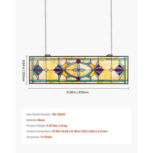 Solfångare i Glasyr-Duoku-81,3 x 25 cm-Hängande Panel med Kedja-Tiffany Stil-Vertikal Rektangulär Form