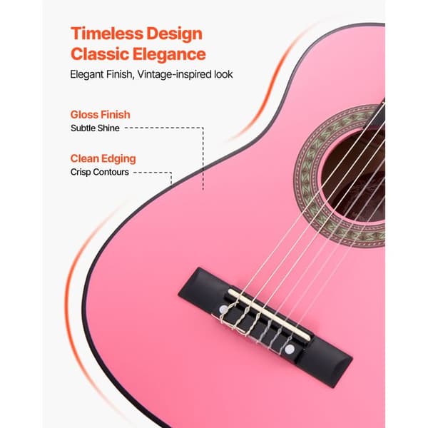 Klassisk gitarr - DUOKU - M5126 - 78 cm (30") - Lind - Komplett nybörjarkit (rosa) Ros