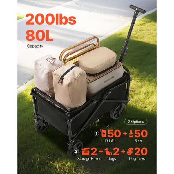 Havevogn - DUOKU - Model W23 - Sammenklappelig - 80 L - Kapacitet 200 lb - Sort Svart