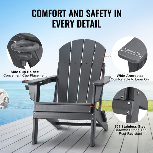 Adirondack stole - DUOKU - Sæt af 2 - Sammenklappelig - HDPE - Kopholder - Grå Grå