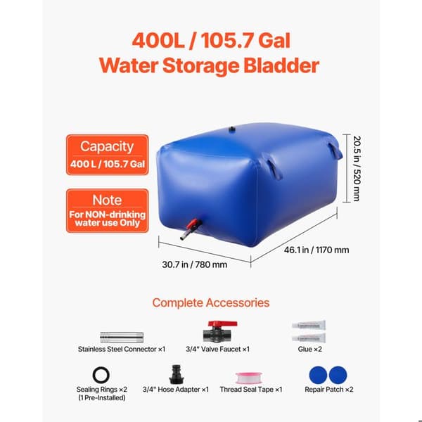 Vattentank - DUOKU - Fällbar Väska - 400 L - PVC - Ideal för Trädgårdsarbete Blå