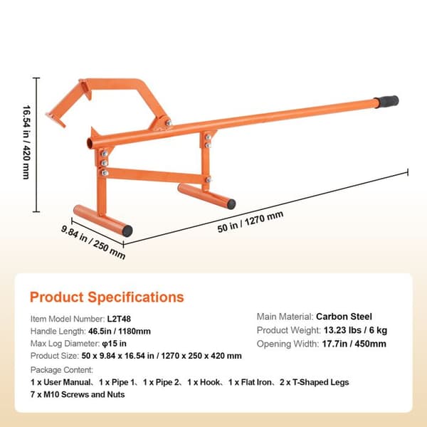 Lève-Bûches - DUOKU - L2T48 - Robust Stål - Justerbart Krokk - 46,5 po
