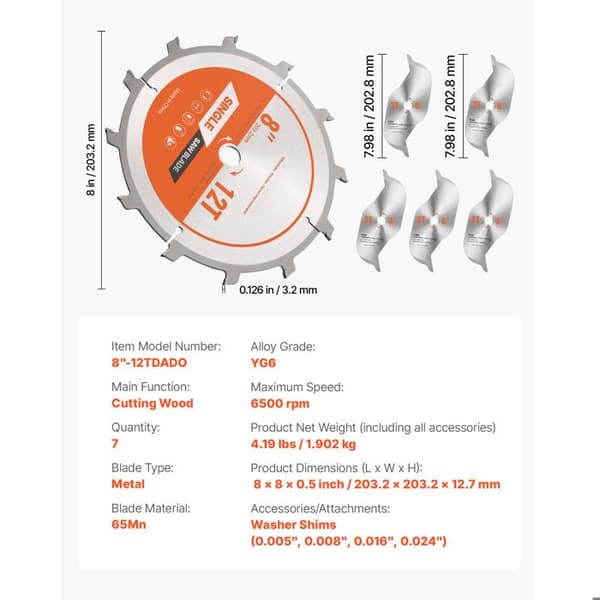 Fugefræser - DUOKU - 8"-12TDADO - Ø 203,2 mm - 12 tænder - 7 dele sæt (legering 65Mn)