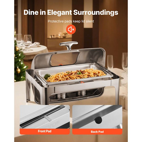 Sæt af Duoku-Standere-i Rustfrit Stål-Rektangulær Stand med Låg og Brændstofbeholder-Sølv