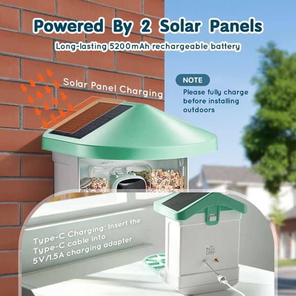 Intelligent Fuglefoder Kamera - DUOKU - FB-A03 - 2K HD - Solenergi - 5200 mAh