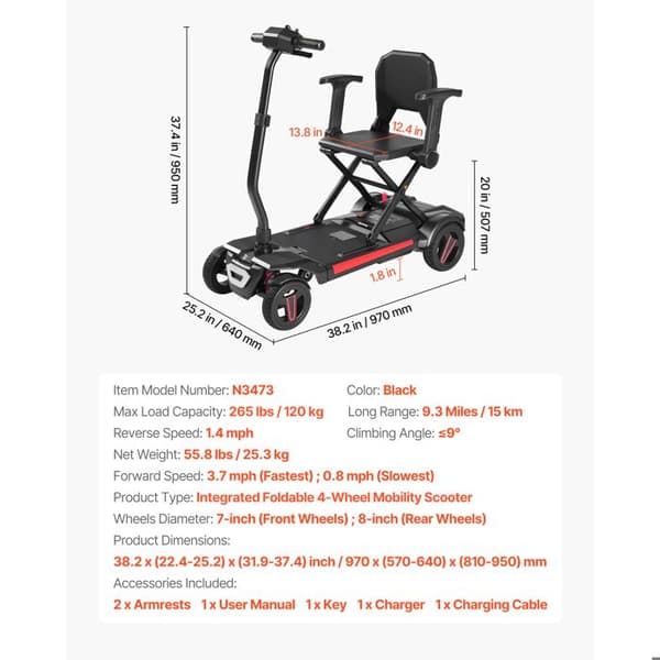 Fällbar Elektrisk Mobilitetsscooter med 4 Hjul - Duoku - Räckvidd 15 km - Maximal Lutning 9° - Lastkapacitet 120 kg