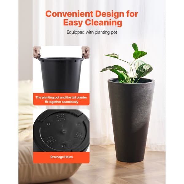 Runde Jardinières - DUOKU - Sæt af 2 - 61 cm - Sort - PP Plastik Svart