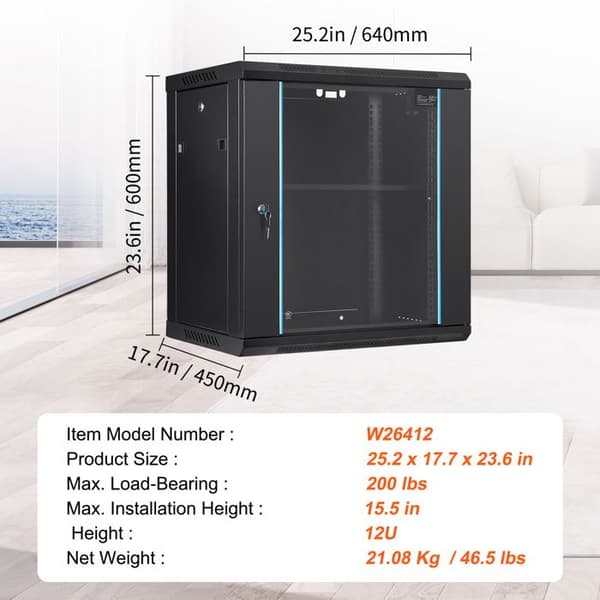Väggmonterad 12U Server Skåp - Duoku - 15,5'' Djup - Server Skåp - Maximal Lastkapacitet 200 Pounds På Golvet