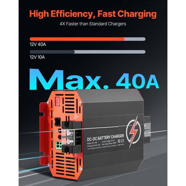 Batterioplader - DUOKU - SDC-40A - 12 V - 40 A - 500 W - Intelligent Multi-trin