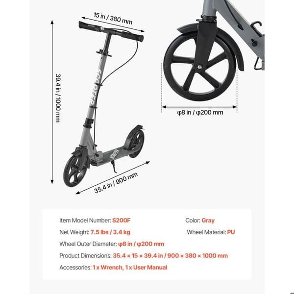 Sparkcykel - DUOKU - S200F - Från 8 år - Justerbart styre - Hjul Ø200 mm (PU) Grå