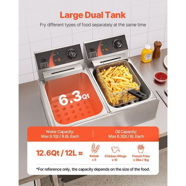 Dobbelt frituregryde - DUOKU - 12L - 5000W - Rustfrit Stål - Justerbar Temperatur
