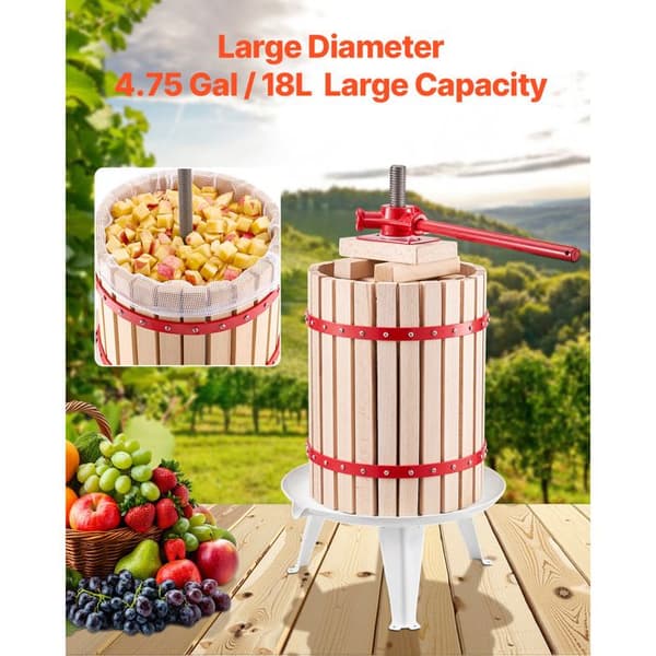 Manuell fruktpress - DUOKU - LD-BP18 - Hållbar träkorg - 18 L - 8 block för cider