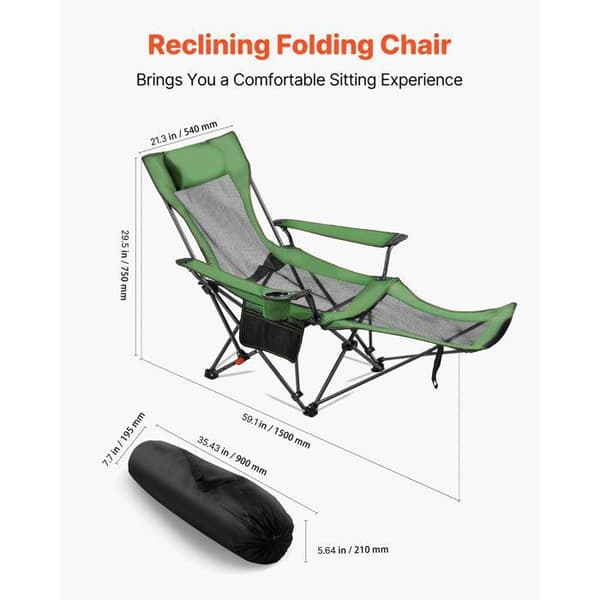 Campingfällstol Duoku - YL-15005-3 - Justerbar i 4 Positioner - Fotstöd Ingår - 100 kg Grön