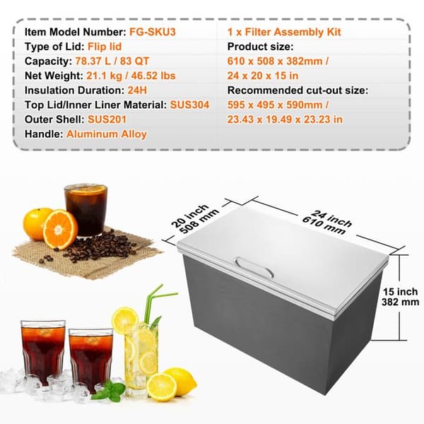 Køleboks - DUOKU - Drop-in - Rustfrit Stål - 78,37 L - 24 timers isolering