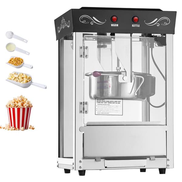 Popcornmaskine - DUOKU - NP08T - 800 W - Kapacitet 0,2 kg - 48 kopper pr. batch - Sort Svart