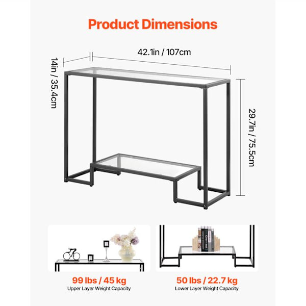 Bordskonsol - DUOKU - RekTANGULÆR - Hærdet Glas - 2 Niveauer - Moderne Design