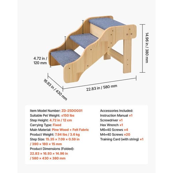 Trætrappe med 3 trin-Duoku-til kæledyr-tilpasset til hunde og katte op til 68 kg