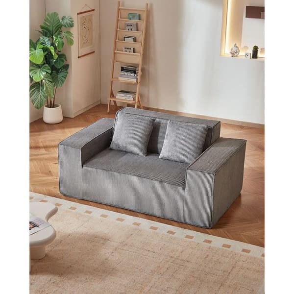 Soffa 2 Platser - DUOKU - Soffa för Vardagsrum - Velour Ribbad - 160 cm - Grå Grå