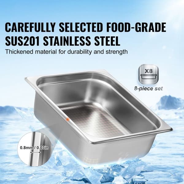 Damp-Table Casseroler-Duoku-Sæt af 8-Anti-bulk Størrelse 1/2 med Låg-Rustfrit Stål-0,8 mm tyk