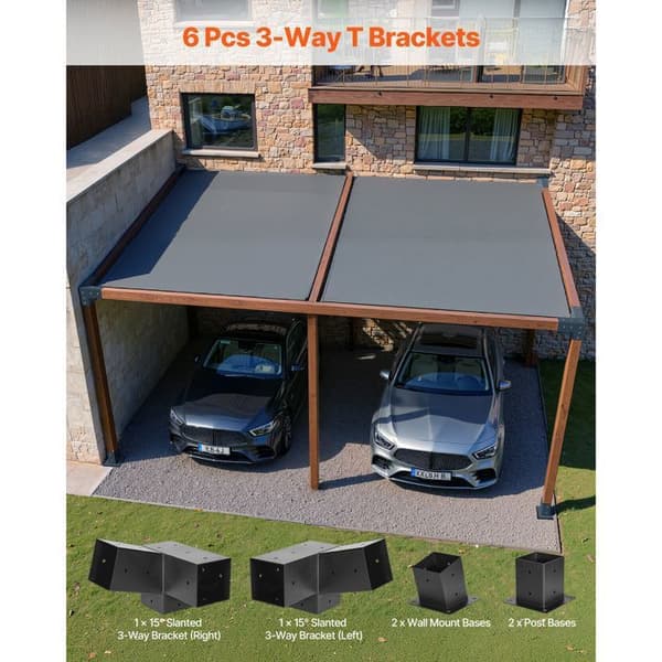 Fixeringsspænde til Pergola-Duoku-6 Stykker-Støtter 92x92 mm-Inkluderer 2 Lige 3-Vejs Støtter-2 Kolonne og Væg Basiser