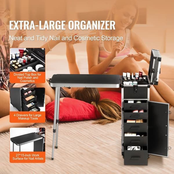 Professionel Makeup Taske-Duoku-Extra Stor Makeup Kuffert-Rejsemakeup Organizer med Hjul