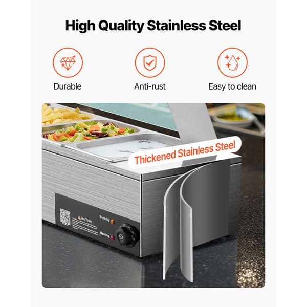 Värmeskål - DUOKU - M-2316 - 1500 W - Rostfritt stål - 6 behållare 1/3