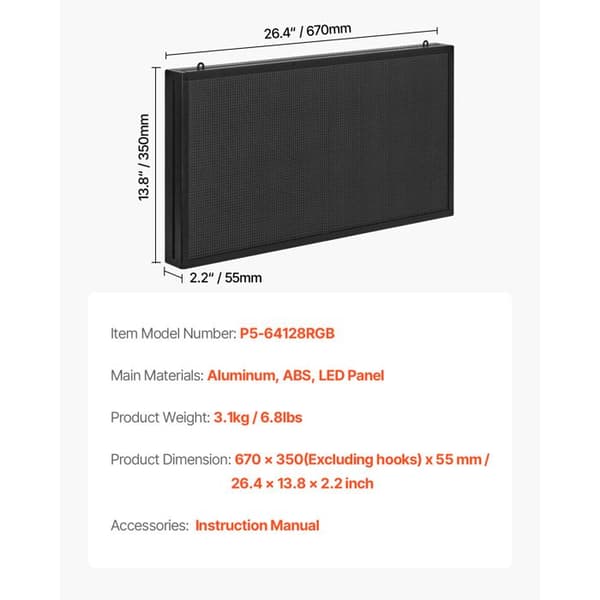 LED-skylt Programmerbar-Duoku-67x35 cm-Digitalt Display i Fullfärg P5-Anpassningsbara Texter och Mönster
