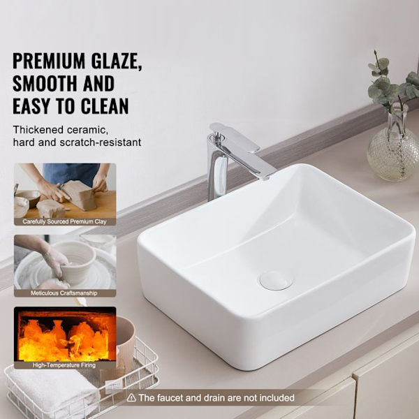 Vask - DUOKU - Rektangulær - Hvid Keramik - 19" x 14,7" - Moderne Stils Vit