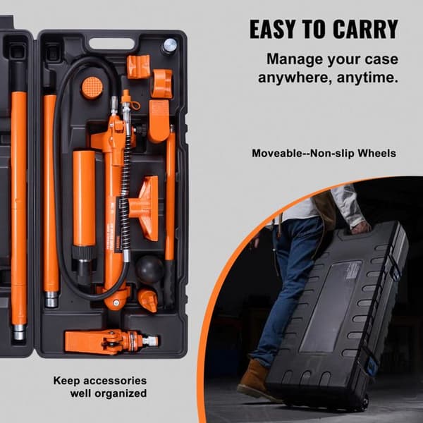 Bärbar Strömkälla - DUOKU - Hydraulisk Cylindert 10 Ton - Pump Ingår - Biljack - Slang 1,4 m