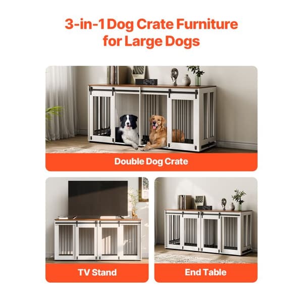 Cage Dobbelt til Hund på 72 tommer-Duoku-Hvid-til Små og Store Hunde-Stærk Stålrørstruktur-2 Skydedøre