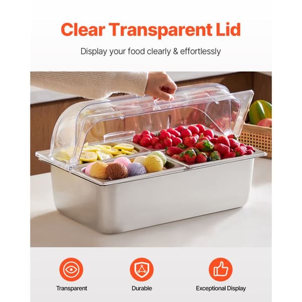 Display container for Food Service Counter-Duoku-Stainless Steel Tray-4 Pots and 3 Freezer Boxes