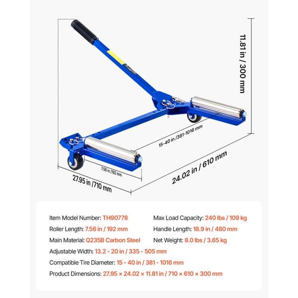 Fällbar vagn för hjul - DUOKU - TH90778 - Justerbar bredd 335-505 mm - Kapacitet 109 kg - Stål Q235B