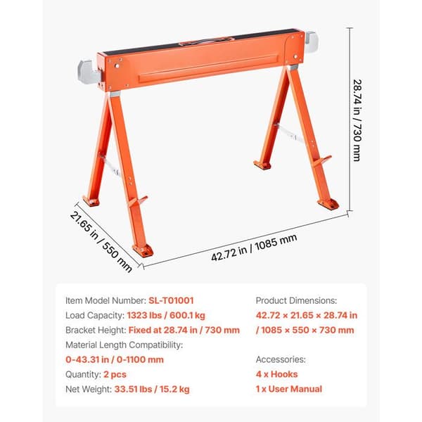 Byggebænk - DUOKU - SL-T01001 - Sammenfoldelig - Kapacitet 600 kg - Sæt med 2 stk.